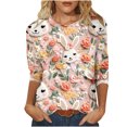 thumbnail image 1 of RKSTN Hauts pour Femmes Mode Décontractée Mignon Lapin de Pâques Imprimé Manches 3/4 Col Rond Hauts Printemps Été Imprimé 3D Chandail Froncé Blouse Hauts, 1 of 5