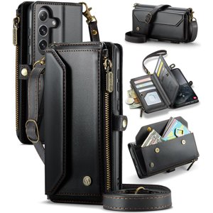 ShieldFlex pour Samsung Galaxy S25 FE Étui portefeuille avec 10 Poche Zipper des fentes de carte,PU Bracelet d'épaule en cuir magnétique Flip Folio Wristlet S25 FE 5G Portefeuille de valise téléphonique pour femmes hommes, noir