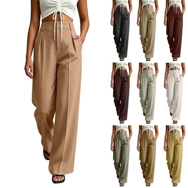 AnuYalue Work Pants for Women Loose High Waisted Office Wear Dress Pants Casual Solid Color Suit Pants Trousers