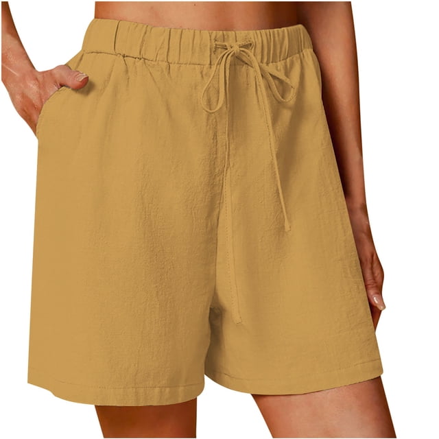 Tumotour Lounge Shorts for Women Elastic Wide Leg Short Pants with Pocket Solid Color Cotton Linen Athletic Shorts Loose Running Drawstring Shorts for Workout Casual Lounge Exercise
