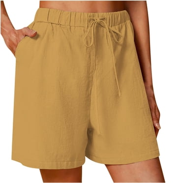 Georges Soldes d'Été Liquidation Shorts pour Femmes en Coton et Lin Couleur Unie Confortables à Taille Élastique à Jambes Larges Shorts Décontractés