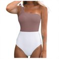 thumbnail image 1 of B91xZ Women's One Piece Swimsuits One Shoulder Color Clock Swimwear Cutout Bathing Suit,Khaki S, 1 of 5