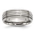 thumbnail image 1 of Acier Inoxydable Poli Brossé Croisé Conception 7mm Ridged-Edge Anneau de Bande 12 Taille, 1 of 6