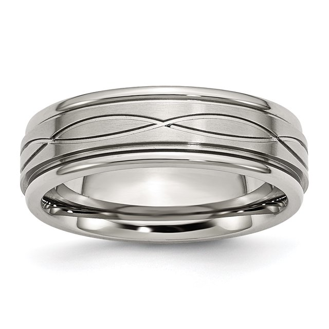 Acier Inoxydable Poli Brossé Croisé Conception 7mm Ridged-Edge Anneau de Bande 12 Taille