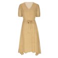 thumbnail image 4 of Penkiiy Robe Midi pour Femmes 2024 Été Décontractée à Fleurs à Manches Courtes Smockée Robes Midi Boho à Col en V Robes de Plage Soleil S Kaki, 4 of 8