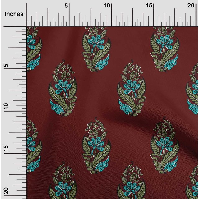 oneOone Georgette Viscose Fabric Leaves & Floral Block Printed Craft Fabric BTY 42 Inch Wide