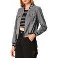 thumbnail image 1 of INSPIRE CHIC Blousons Bomber à Manches Longues pour Femmes à Col Montant, à Fermeture Éclair, avec Poches à Rabat, 1 of 7