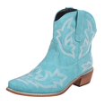 thumbnail image 1 of HBFAGFB Womens Boots Retro Embroidery Square Heels Slip-On Short Booties Pointed Toe Shoes Blue Size 37, 1 of 4