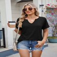 thumbnail image 4 of LYMAYTER ‌V Neck Top for Women Solid Color Short Sleeve Breathable Spring Summer Loose Tees for S-2XL, 4 of 10