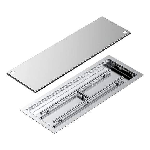 Skyflame Rectangular Stainless Steel Drop-in Fire Pit Pan and Burner with Burner Cover, 30 by 10 Inch Burning Area