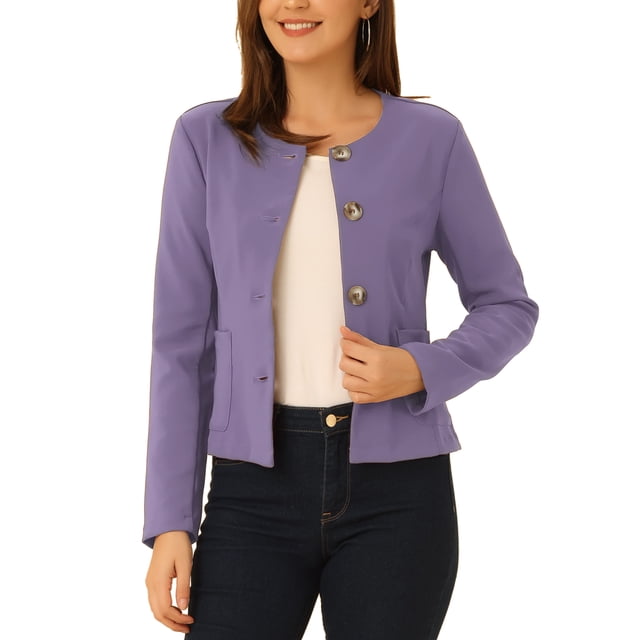 INSPIRE CHIC Women's Lightweight Jacket Button Vintage Fall Short Jacket with Pockets M Purple
