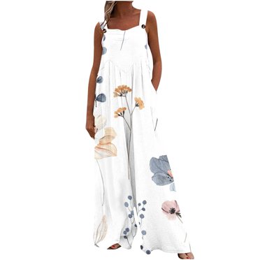 RKSTN Combinaisons pour Femmes Décontractées Boutons Sans Manches Pantalon à Jambe Grand Bohème Imprimé Floral Plissé Combinaisons Décontractées