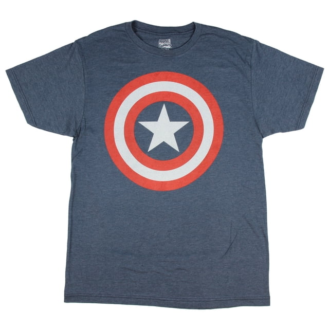 Marvel Universe Captain America Shield Men's T-Shirt (Navy Blue, Large)