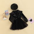 thumbnail image 4 of Fortune Little Girls Leather Dress Patchwork Long Sleeve Tutu Dress with Beret Hat, 4 of 9