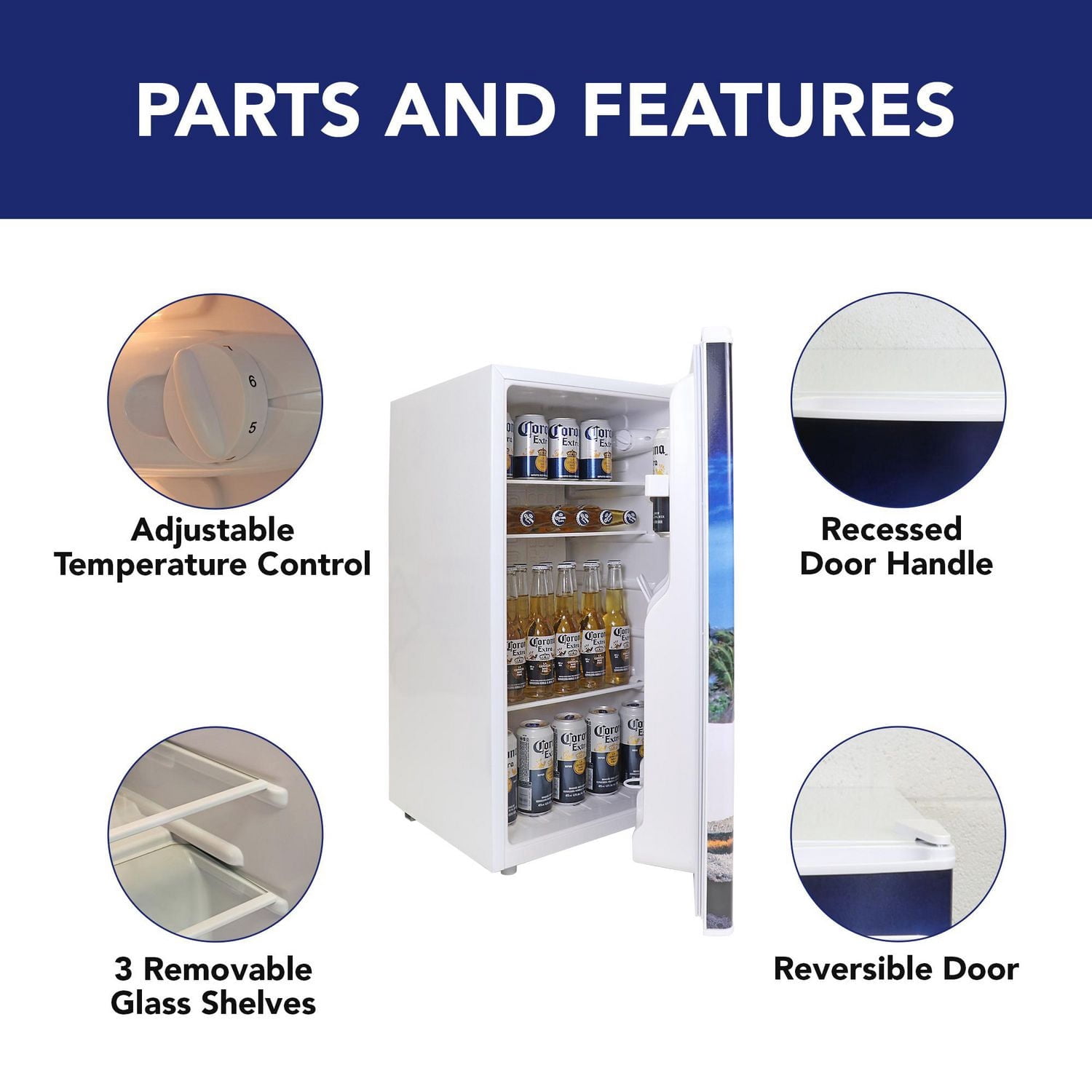 Corona 3.2 cu.ft Compact Fridge with Bottle Opener 90L. White