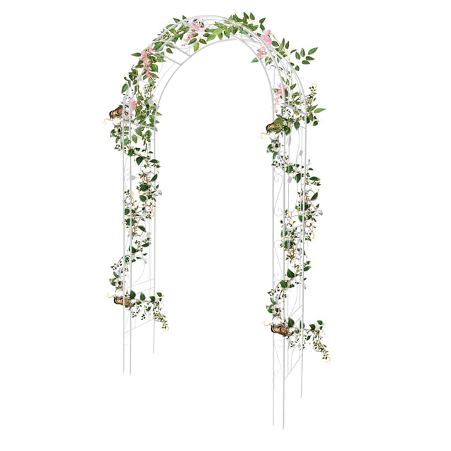 Treillis d'Arche de Jardin en Métal – Pergola en Acier Inoxydable Blanche de 8,5 Pi Résistante à la Rouille – Plantes Grimpantes et Vignes – Arche Décorative Extérieure – Pelouse, Patio, Cour Arrière et Allées de Mariage