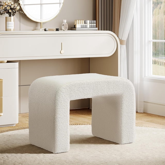 Tribesigns Modern Vanity Stool, Upholstered Ottoman, Arched Footstool, Sofa Footrest(1,White)