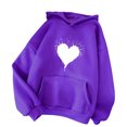 thumbnail image 4 of XZNGL Womens Comfortable Sweater Heart Pattern Printed Womens Hooded Pocket Drawstring Sweater, 4 of 4