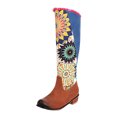 thumbnail image 2 of Fashion Printed Color Block Low-heeled Thick Heel Side Zipper High-top Boots, 2 of 9