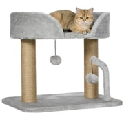 PawHut Cat Tower, Cat Tree Condo with Jute Scratching Posts, Light Grey
