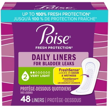 Poise Daily Incontinence Panty Liners, 2 Drop Very Light Absorbency, Regular, 48 Count