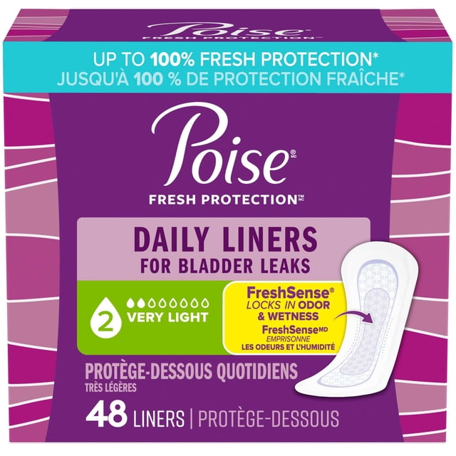 Poise Daily Incontinence Panty Liners, 2 Drop Very Light Absorbency, Regular, 48 Count