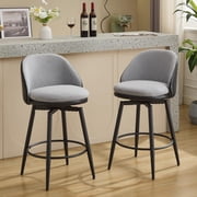 BeesClover Counter Height Bar Stools Set of 2, 26 in Swivel Barstools with Back and Metal Legs for Kitchen Counter, Modern Upholstered Stools Island Chairs