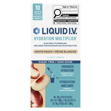 Liquid IV Sugar-Free Electrolyte Drink Mix for enhanced hydration White Peach Hydration Multiplier with Vitamins B3, B5, B12 and C 60 g(10 sticks)