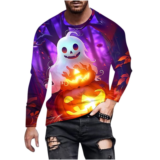 Pisexur Chandails en Molleton Oversize d'Halloween pour Hommes Chandails en Molleton Graphiques de Festival Amusants Manches Longues Chandail Décontracté Col Rond Chandail en Molleton Grande Taille P-6TG