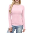 thumbnail image 3 of Hauts Ajustés Côtelés d'Automne - T-Shirt à Col Rond à Manches Longues Extensible, Décontracté, Basique pour Femmes, 3 of 8