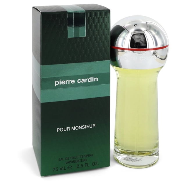 Pierre Cardin Eau de Toilette pour Monsieur 2.5 oz spray bottle; men's cologne Eau de Toilette with aromatic, spicy profile — top notes of orange, bergamot, lemon and spice with basil and lavender, heart of sandalwood, leather, carnation, geranium and patchouli; suitable as a signature daytime or evening scent.