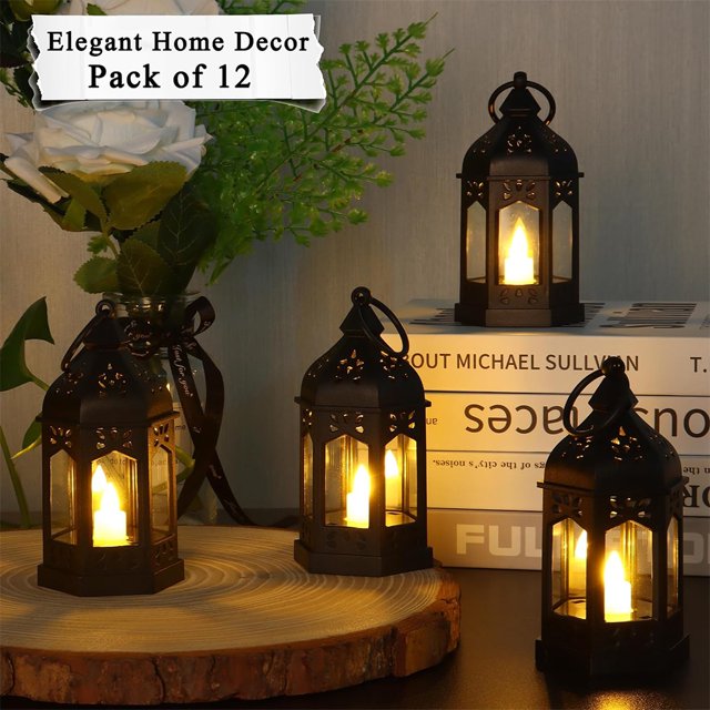 Ruiboury 2pcs/set Set Mood Flickering Candlelight Of Black Lanterns Size Innovative black-2PCS 1Set