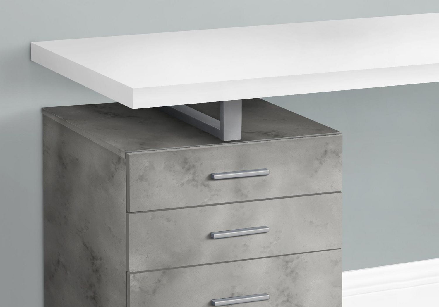 Monarch Specialties Computer Desk, Home Office, Laptop, Left, Right Set-up, Storage Drawers, 48"l, Work, Metal, Laminate, Grey, White, Contemporary, Modern