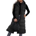 thumbnail image 1 of jsaierl Long Puffer Vest Women Button Down Sleeveless Hooded Jacket Overcoat Solid Color Side Slit Winter Parka Coat, 1 of 6