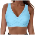thumbnail image 1 of Huesdet Bikini Top for Women Swimsuit V Neck Ribbed Adjustable Spaghetti Straps Bathing Suit(Light Blue,M), 1 of 9