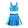 thumbnail image 4 of YONGHS Women's Alien Set Cheer Leader Outfit Metallic Crop Tank Top with Ruffle Skirt Hair Hoop Blue B L, 4 of 7