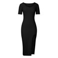 thumbnail image 4 of EQWLJWE Robes d'Été pour Femmes 2023 Mode pour Femmes Couleur Unie Aguichant à Manches Courtes Robe en Tricot Fendue, 4 of 8
