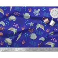 thumbnail image 2 of Soimoi Blue Velvet Fabric Crab & Tortoise Ocean Decor Fabric Printed Yard 60 Inch Wide, 2 of 3