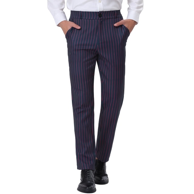 INSPIRE CHIC Men's Pants Stripes Zipper Closure Front Pockets Dress Pants 36 Navy Purple