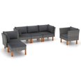 thumbnail image 1 of vidaXL 6 Piece Garden Lounge Set Poly Rattan and Eucalyptus Wood Grey, 1 of 5