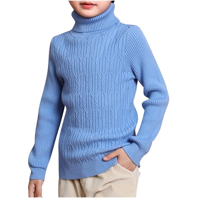 MeetoTime Kids High Neck Knitted Sweater Solid Color Fall Winter Long Sleeved Base Shirt for Girls