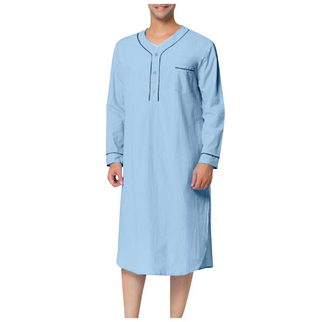 Men's Muslim Arabia Casual Long Sleeve Robe - Solid Pocket Loose Shirt for Daily - Chiffon Material & Embroidered Design