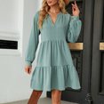 thumbnail image 4 of EQWLJWE Liquidation d'Économies d'Été! Robe Décontractée pour Femme Couleur Unie à Manches Longues Col en V Ourlet Plissé Robe d'Automne Longueur Genou Robes d'Été 2023, 4 of 4