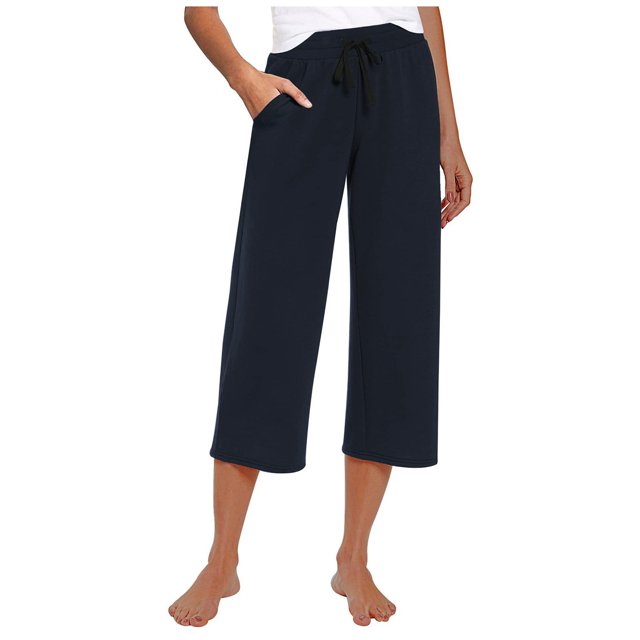 NECHOLOGY Women's Plus Size Yoga Capri Pants, Loose Soft Drawstring with Pockets, Navy, Size XL