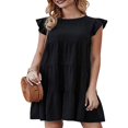 thumbnail image 2 of Women Casual Pleated Dress  Adults Spring Solid Color  Neck Short Sleeve One-piece, 2 of 5