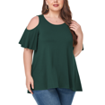 thumbnail image 1 of CHUANK Women‘s Plus Size Cold Shoulder Tunic Top Summer Short Sleeve Blouse, 1 of 7