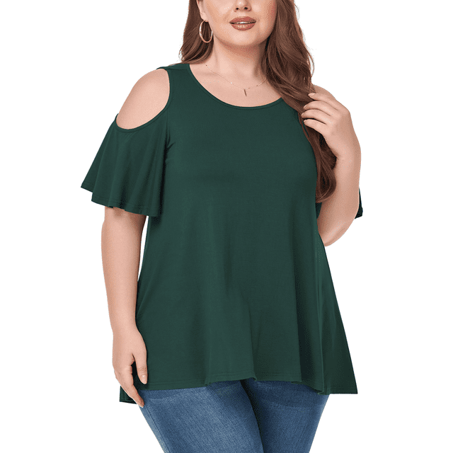 CHUANK Women‘s Plus Size Cold Shoulder Tunic Top Summer Short Sleeve Blouse