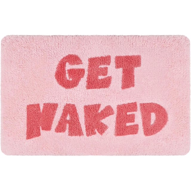 Yonchic Get Naked Bathroom Rugs, Soft Thick Microfiber, Funny Cute Pink Bath Accessories Mat, 20"x32" Water Absorbent Non Slip Washable Mat for Shower