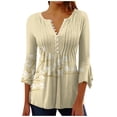 thumbnail image 1 of IROINID On Sale Plus Size Shirts for Women Crew Neck Long Sleeve Comfortable Trumpet Printed Buttoned Basic Ruched Tops Pleated T-shirts Blouses,Yellow, 1 of 5