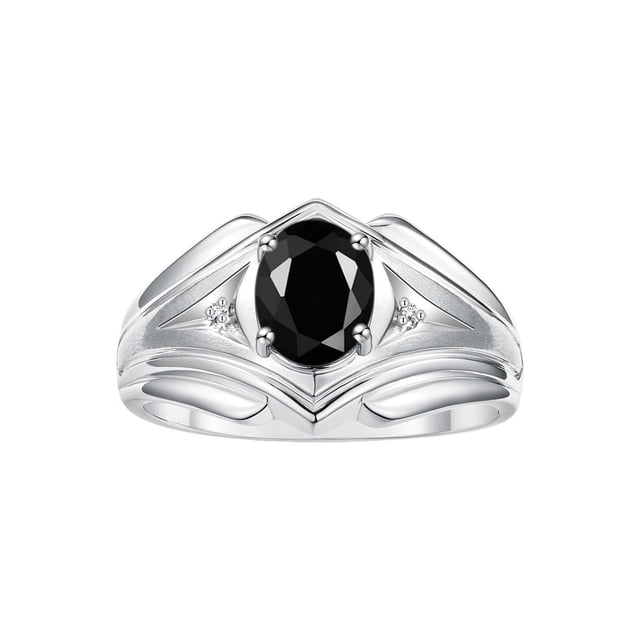 RYLOS Men's Rings 14K White Gold Rings Classic Designer Style 9X7MM Oval Gemstone & Diamond Ring Onyx October Birthstone Rings For Men Size 9